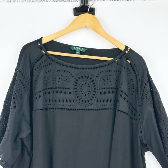 Ralph Lauren Womens Embroidered Crochet Shirt 3X Short Sleeve Boho Lightweight - Picture 2 of 9